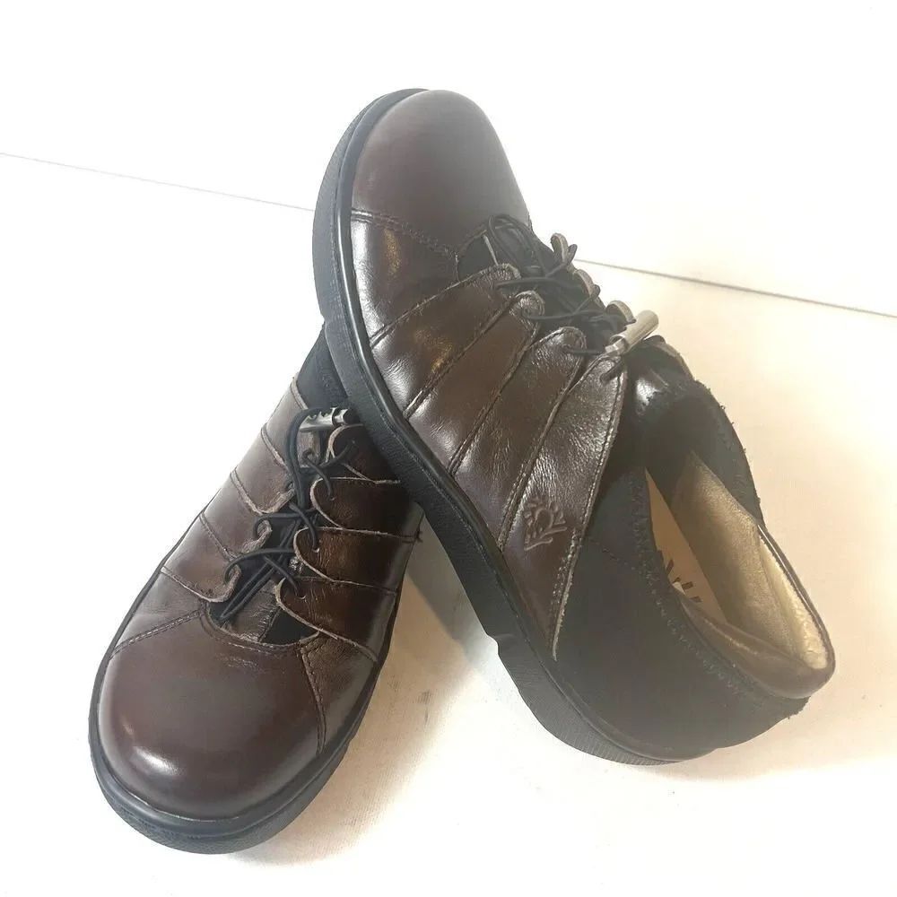 Kumfs Shoes Womens EU 36 US 5 Casual Oxford Drawstring Brown Leather/Lycra Flat